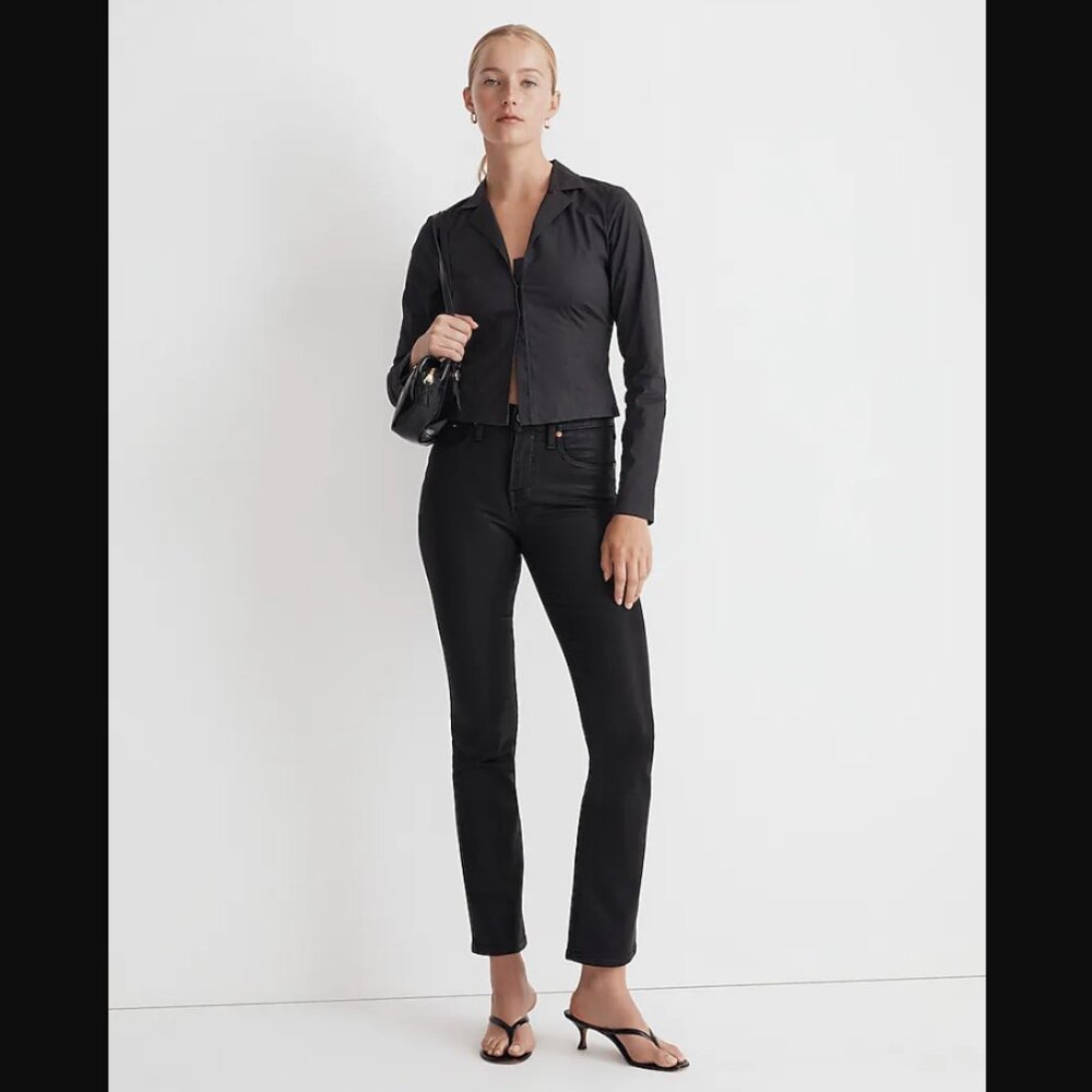 Madewell NEW NWT Womens Petite P25 Black Kick Out Crop Jeans Foil